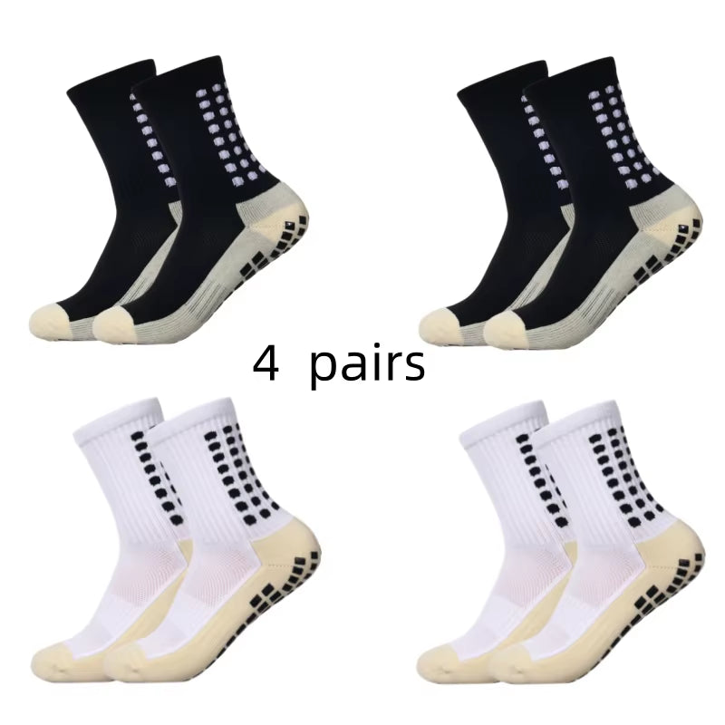 4 Pairs of Men'S Soccer Socks Non-Slip Grip Pad Football Basketball Socks